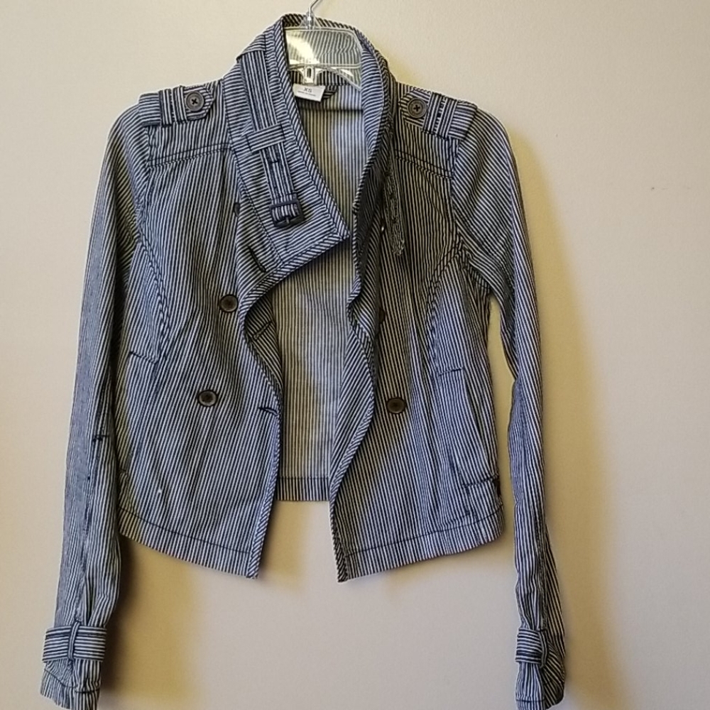 Navy and white striped blazer